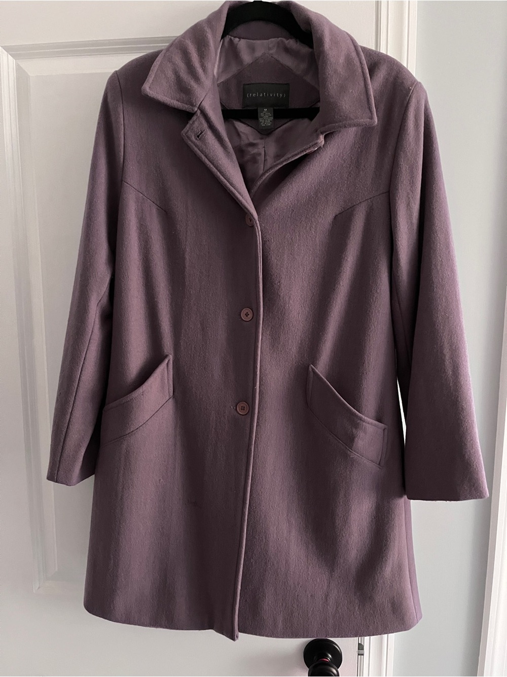 Relativity Mauve Single-Breasted Wool Pea Coat